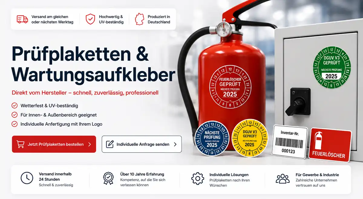 Prüfplaketten und Prüfaufkleber individuell bedrucken